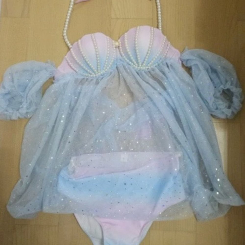 Mermaid Balletcore One of a Kind Handmade Pearl Embellished Sexy Bikini Dress - Picture 2 of 4